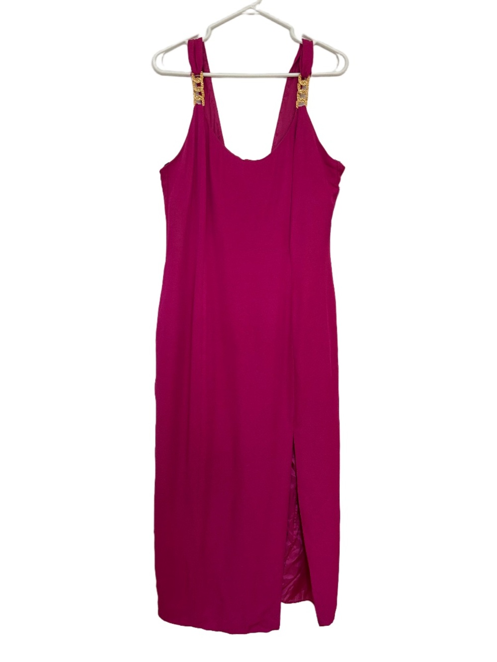 Rare Vintage NWT Algo Fuchsia Midi Dress with Gold Strap Details